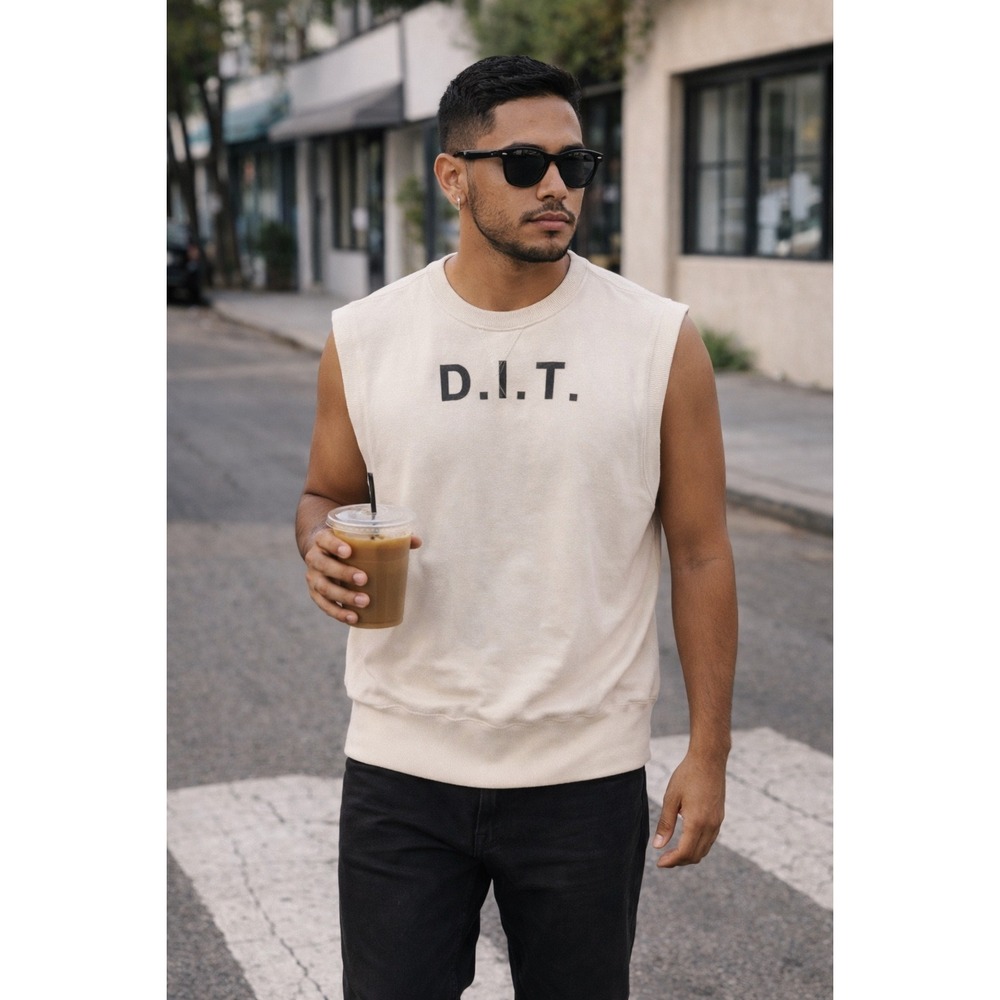 Diesel DIT Sleeveless Sweatshirt Top Cream White Crew Neck Mens Size M